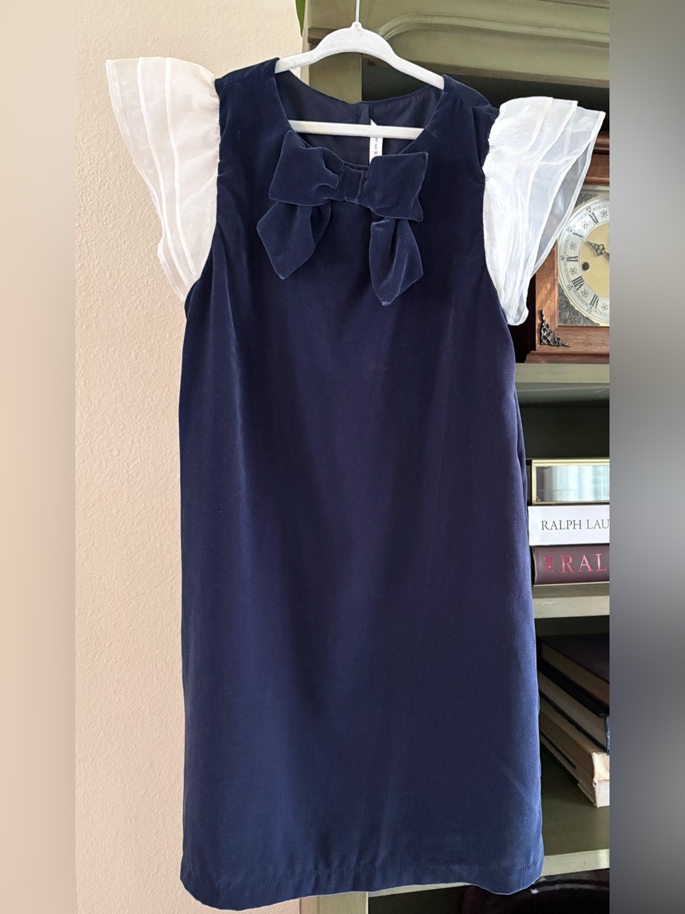 Janie & Jack The Velvet Flutter Sleeve Dress | Marine Blue | Size 12